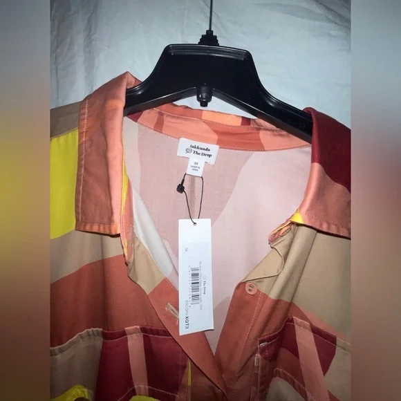 The Drop x Takkunda Abstract Print Maxi Shirt Dress NWT Belted TENCEL Resort 70s - Picture 8 of 10